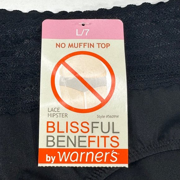 Blissful Benefits By Warner's Women's Size 7 Large Panty Lace Hipster Black New - Picture 4 of 8
